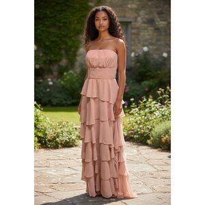 Lulus Gorgeous Essence Tiered Strapless Maxi Dress XS Dusty Rose Pink  Formal